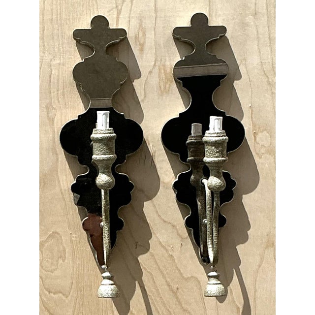 Wood Vintage Mirrored Glass Sconces - Pair For Sale - Image 7 of 12