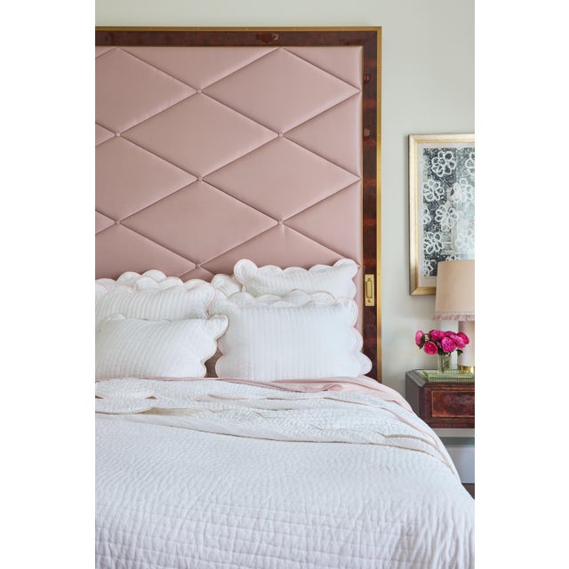 Stone Chairish x Kassatex Quilted Scallop Twin Coverlet, White/Blush For Sale - Image 7 of 9