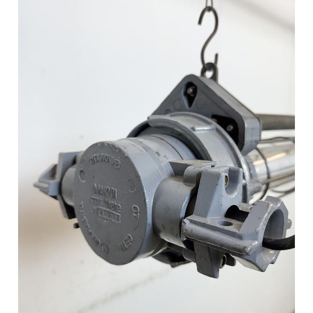 Gray Large Soviet Industrial Grey Hanging Tube Light, 1970s For Sale - Image 8 of 18