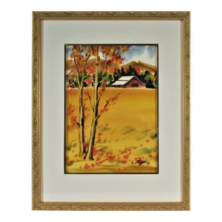 Lewis Suzuki, Landscape with Barn, Circa 1970 For Sale