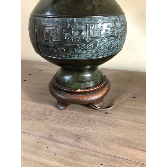 Vintage Mid-Century Chinese Bronze Marbro Lamps - a Pair For Sale - Image 9 of 13