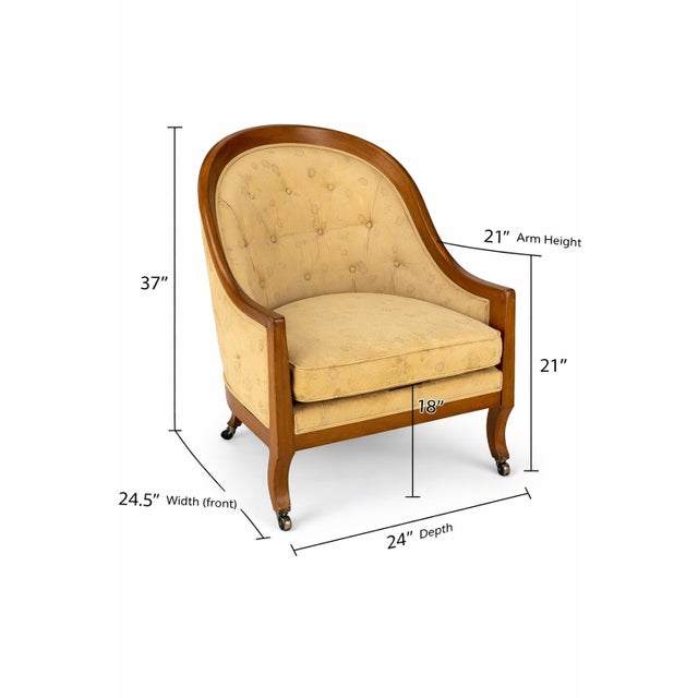 Mid-Century Modern 1950s Tomlinson of High Point Tufted Barrel-Back Lounge Chair on Original Casters For Sale - Image 3 of 8