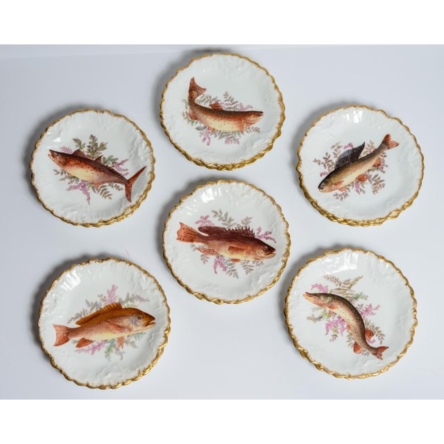 Art Nouveau Antique Hand-Painted French Limoges Porcelain Fish Service Set - 14 pcs For Sale - Image 3 of 14
