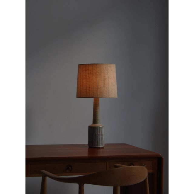 Beautiful large chamotte stoneware table lamp in grey glazing by Per Linneman-Schmidt for Palshus, Denmark. Made in the...