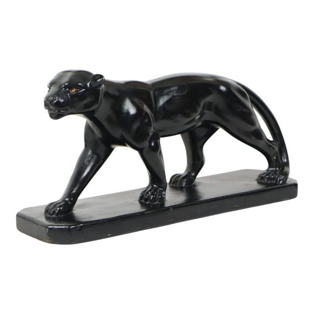 Art Deco French Panther Sculpture in Black Lacquered Plaster, 1920s For Sale - Image 18 of 18