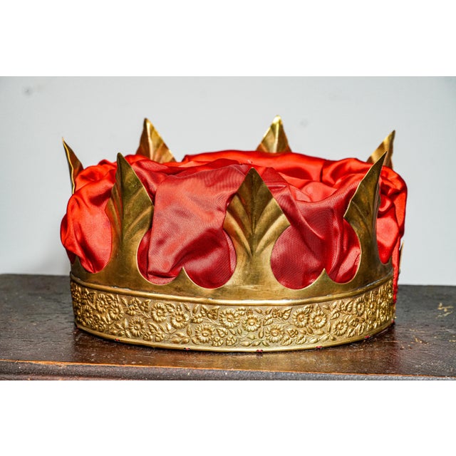 Metal Fantastic Antique Brass Silk Lined Theater Crown Costume Prop King Royalty Home Decor For Sale - Image 7 of 14