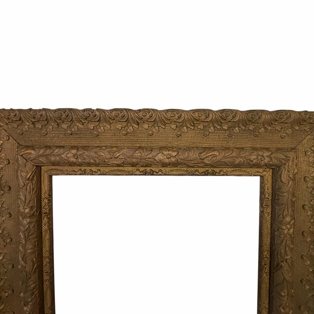 French Country Antique Handmade Wood and Gesso Frame With Ornate Trailing Flowers Design For Sale - Image 3 of 12