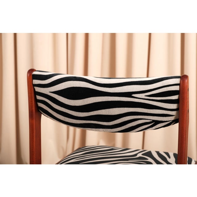Vintage Set of 4 Danish Modern Teak Dining Chairs 1960s Zebra Print For Sale - Image 9 of 18