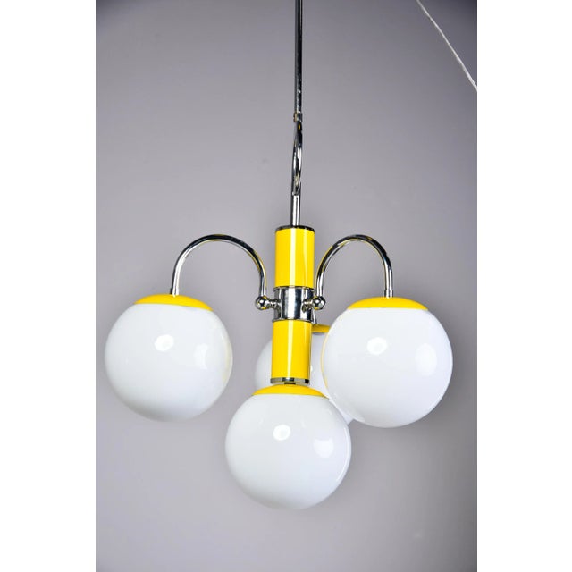 Canary Yellow Mid Century Italian Chrome and Yellow Four Light Fixture For Sale - Image 8 of 9