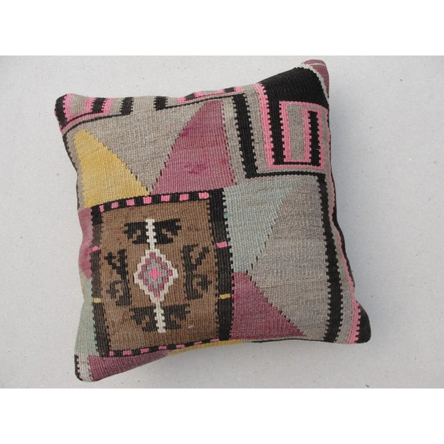 Kilim Rug Pillow Made from old turkish kilims Back side cotton and has closed with a solid hidden zipper size16" x 16" It...