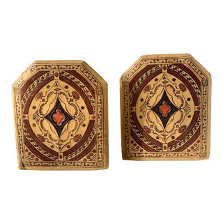 Early 20th Century Embossed and Painted Fabric Bookends - a Pair For Sale
