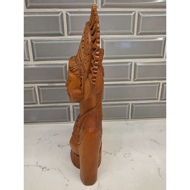 Mid-Century Balinese Art Deco Crowned Legong Dancer Bust in Premium Hardwood For Sale - Image 9 of 12
