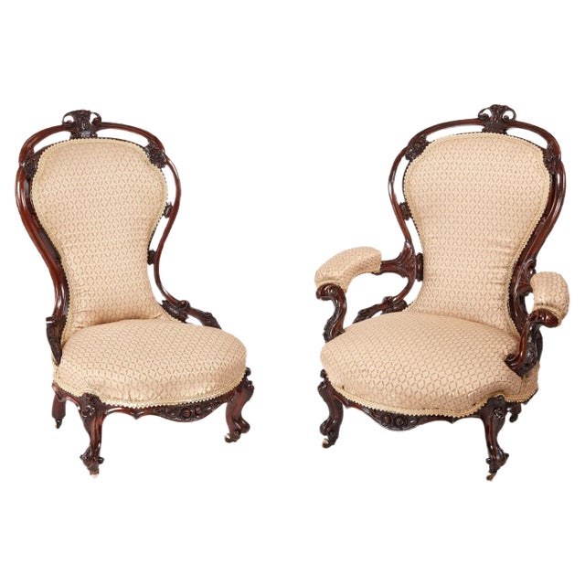 Set of Victorian Carved Walnut Chairs For Sale