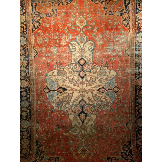 Mid 19th Century Persian Farahan Rug, Hand-Knotted Wool, Floral Medallion Pattern, Red & Blue, 8x12 For Sale - Image 11 of 18