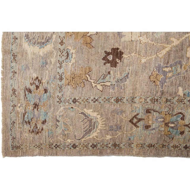 Textile Allover Modern Designed Sultanabad Square Wool Rug in Light Brown For Sale - Image 7 of 10