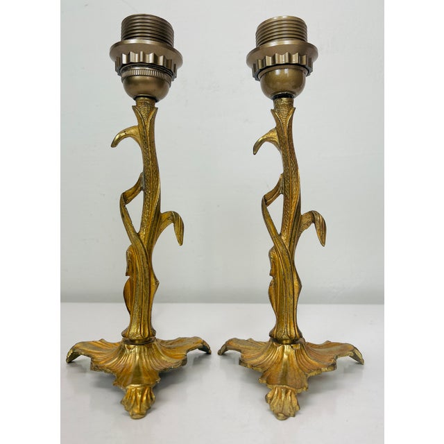 Art Nouveau Style Brass Foliage Table Lamps France 1950s, Set of 2 For Sale - Image 15 of 18
