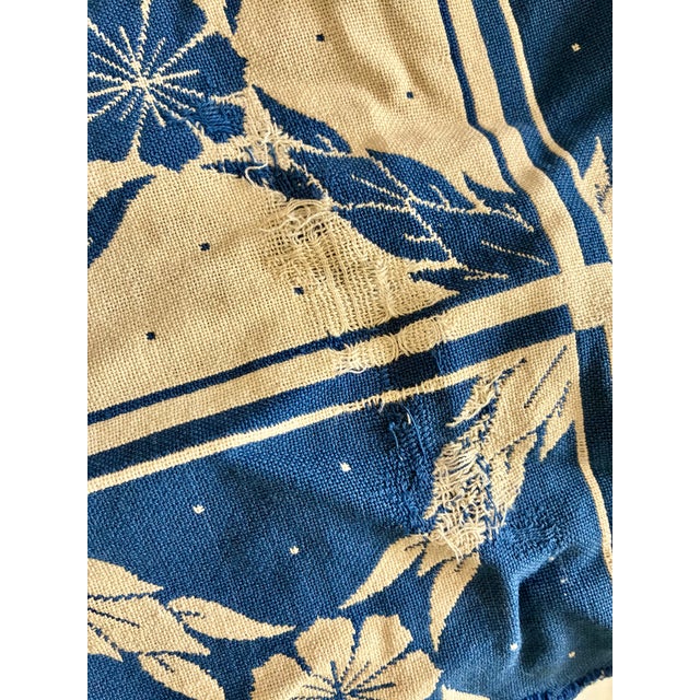 1900 - 1909 Late 1800s Early 1900s Loom Woven Coverlet / Blue and White Geometric and Floral Design For Sale - Image 5 of 5