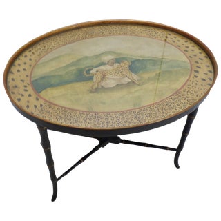 1980s Chippendale Hand-Painted Faux Bamboo Oval Side Table For Sale