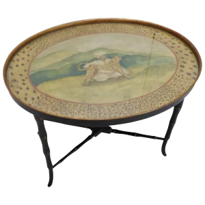 1980s Chippendale Hand-Painted Faux Bamboo Oval Side Table