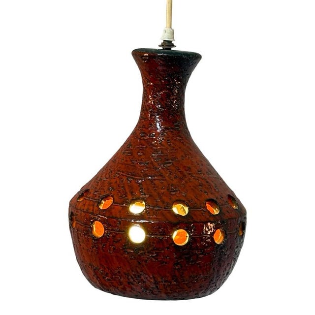 Mid-Century Fat Lava Red Ceramic Trumpet Pendant Lamp, Germany For Sale - Image 3 of 7