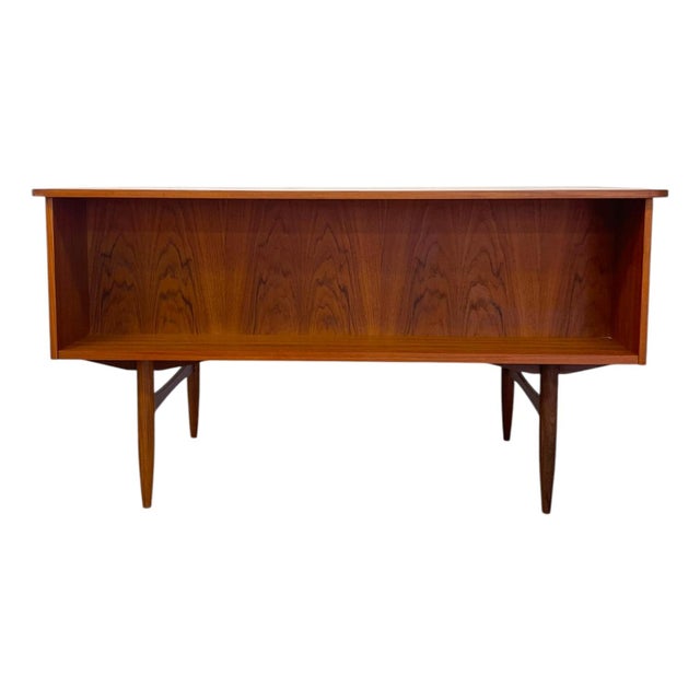 Wood Vintage Mid Century Modern Danish Teak Executive Desk With Rear Bookshelf. For Sale - Image 7 of 13