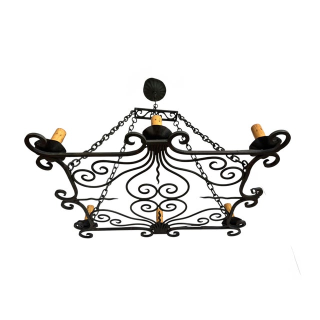 Metal Antique French Wrought Iron Chandelier Circa 1920’s For Sale - Image 7 of 10