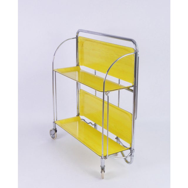 Vintage Yellow Foldable Bar Cart in Chrome Metal, 1960s For Sale - Image 4 of 10