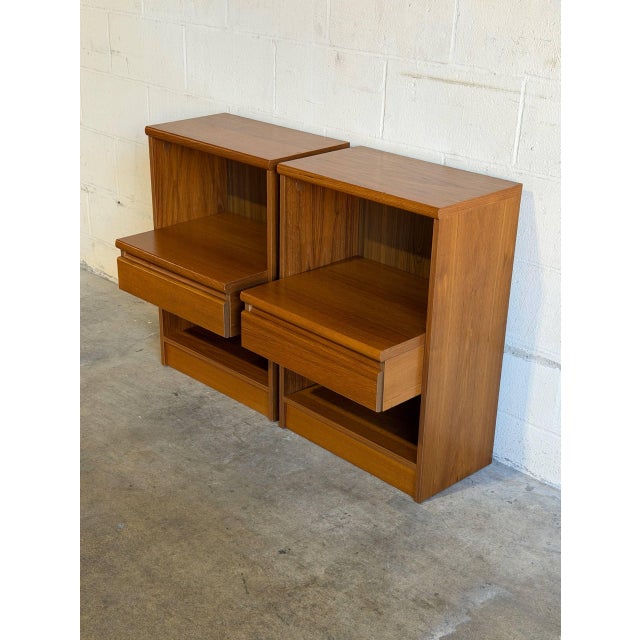 Teak Nightstands Set of 2 With Single Drawer and Open Shelf Danish Mid-Century Modern 1970s For Sale In Los Angeles - Image 6 of 10