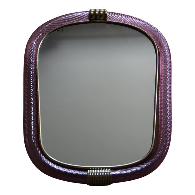Twisted Pale Pink Murano Glass Mirror, 2000s For Sale