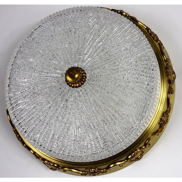 Brass and Crystal Glass Three-Light Ceiling Lamp from Kaiser, 1940s For Sale - Image 12 of 13