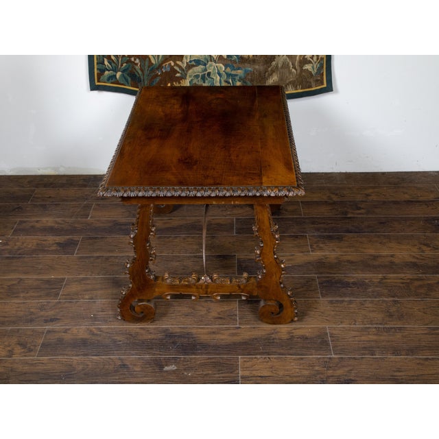 Italian 19th Century Walnut Baroque Style Fratino Table with Carved Lyre Legs For Sale - Image 9 of 12