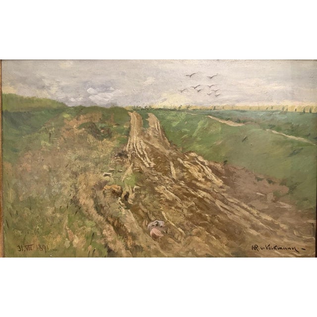 Hans Richard Volkmann, Summer Landscape, Country Lane, 1891, Oil Painting on Canvas, in Very Good conditions. Designed...