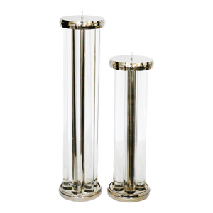 Bradburn Glass Rods Chrome Plated Tall Candle Holders - a Pair