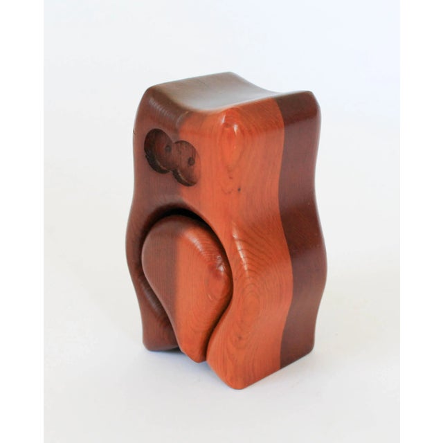 Vintage hand crafted redwood owl trinket or stash box. Minor age wear.