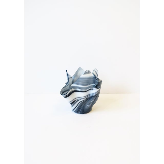 A striking black and white 'handkerchief' art glass vase or vessel in the style of 20th century Italian designer, Venini....