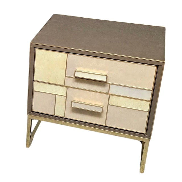 Bedside Table in Walnut and Stone-Effect Glass from Justfurnituress SRL For Sale