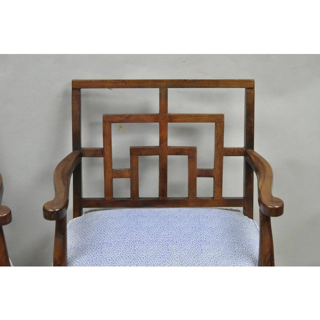 Chinese Vintage Chinese Chippendale James Mont Style Fretwork Lounge Arm Chairs - A Pair For Sale - Image 3 of 15