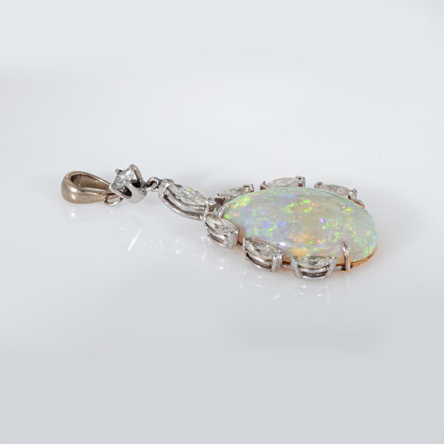 Modern 9ct Opal Diamond Pendant 70s Vintage 14k Yellow Gold Estate Fine Jewelry For Sale - Image 3 of 6