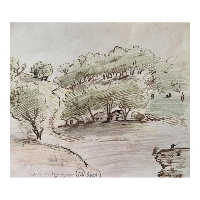 Unknown, Houses in the Wood, Original ink and Watercolor, Mid,20th Century For Sale