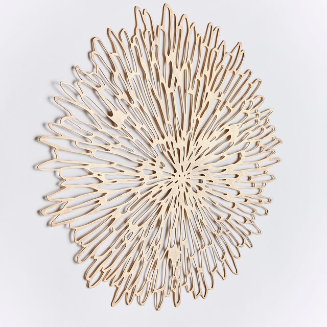 Talk about drama! This dynamic wall piece is made with laser cut iron, it sits a bit off the wall for higher contrast. At...