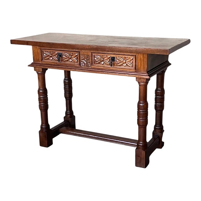 Early 20th Century Spanish Carved Console Table With Two Drawers For Sale