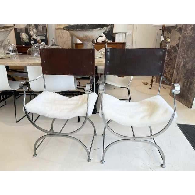 Early 20th Century Pair of Savonarola Chairs With Fur Seat For Sale In New Orleans - Image 6 of 12