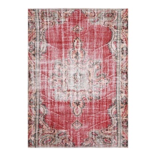 1970s Vintage Turkish Handmade Wool Cotton Red Area Rug For Sale