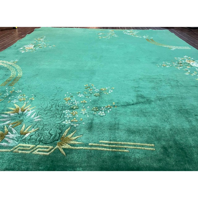 Textile Antique Art Deco Chinese Oriental Carpet, 7'10" X 9'1" For Sale - Image 7 of 14