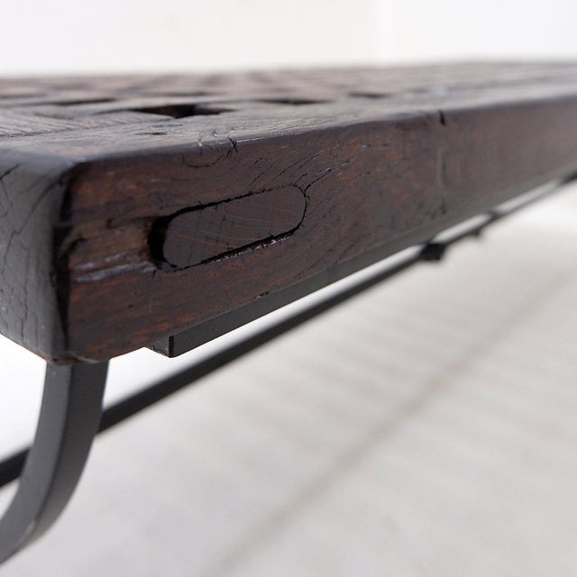 Coffee Table in Openwork Wood with Wrought Iron Legs For Sale - Image 6 of 16