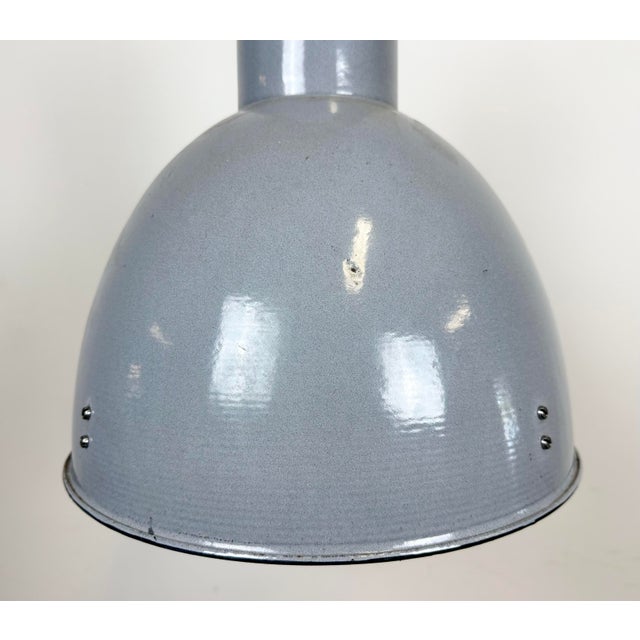 Bauhaus Industrial Grey Enamel Pendant Lamp, 1950s For Sale - Image 4 of 14