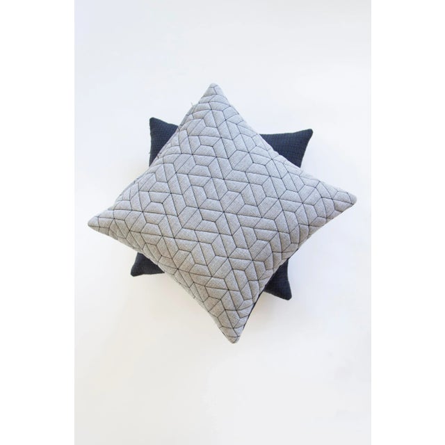 Contemporary Gray Geometric & Blue Pillow For Sale - Image 4 of 6
