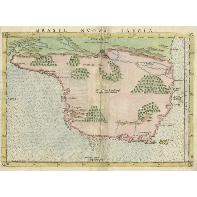 Antique 16th Century Map of Brasil, 1561 For Sale - Image 6 of 6