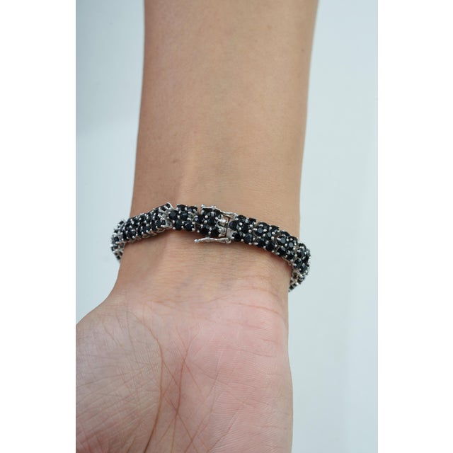 Wide Three Row Mosaic 14.37 CTW Black Onyx Tennis Bracelet in 925 Sterling Silver 7 Inch For Sale - Image 10 of 15