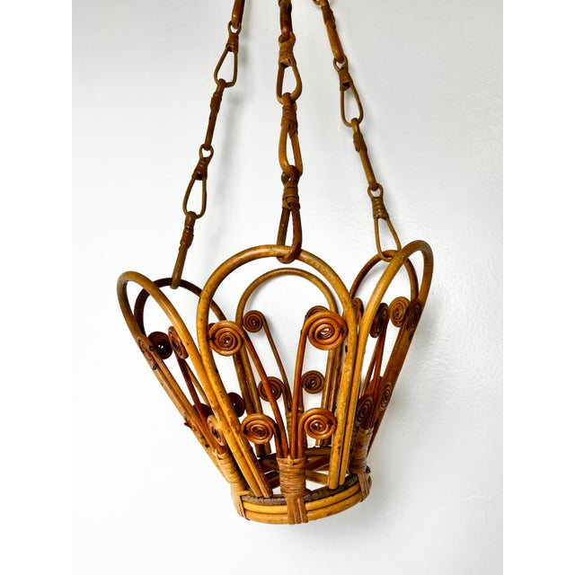 Mid-Century Modern Vintage Pencil Reed Rattan Hanging Basket For Sale - Image 3 of 8